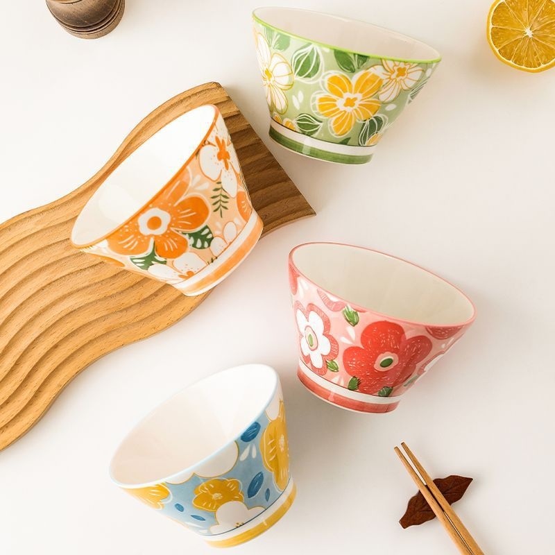 Kerámiás kónikus rizstál, japán stílusú, aláglazúros felülettel, mikróhullámú sütőben használható, gyerekeknek