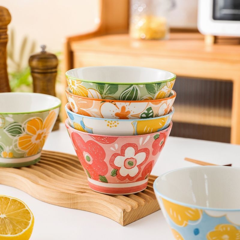 Kerámiás kónikus rizstál, japán stílusú, aláglazúros felülettel, mikróhullámú sütőben használható, gyerekeknek