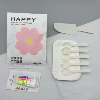 Еднократна чиния за торта със прибори (нож и вилица) – пластмасова, дебела, комплект 100 броя