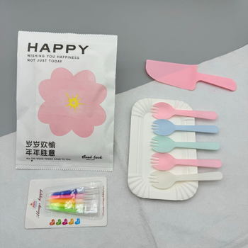 Еднократна чиния за торта със прибори (нож и вилица) – пластмасова, дебела, комплект 100 броя