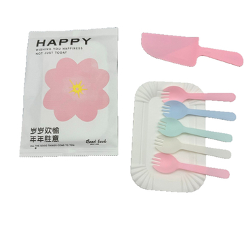 Еднократна чиния за торта със прибори (нож и вилица) – пластмасова, дебела, комплект 100 броя