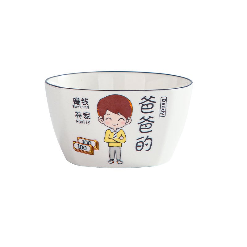 Négytagú család számára porcelán tálak készlet – Rajzolt minta, négyzetes forma, mikrohullámú sütőben használható