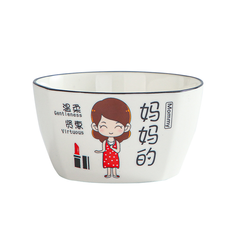 Négytagú család számára porcelán tálak készlet – Rajzolt minta, négyzetes forma, mikrohullámú sütőben használható