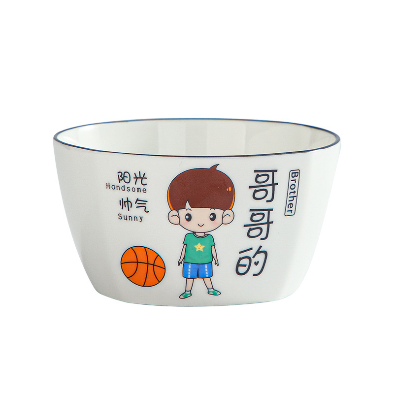 Négytagú család számára porcelán tálak készlet – Rajzolt minta, négyzetes forma, mikrohullámú sütőben használható