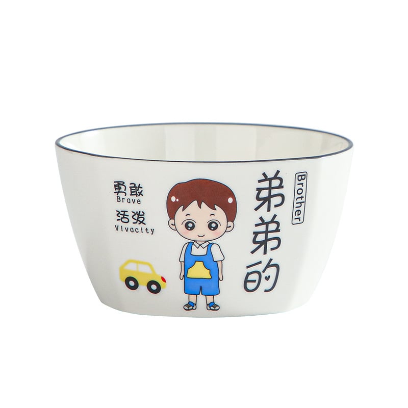 Négytagú család számára porcelán tálak készlet – Rajzolt minta, négyzetes forma, mikrohullámú sütőben használható