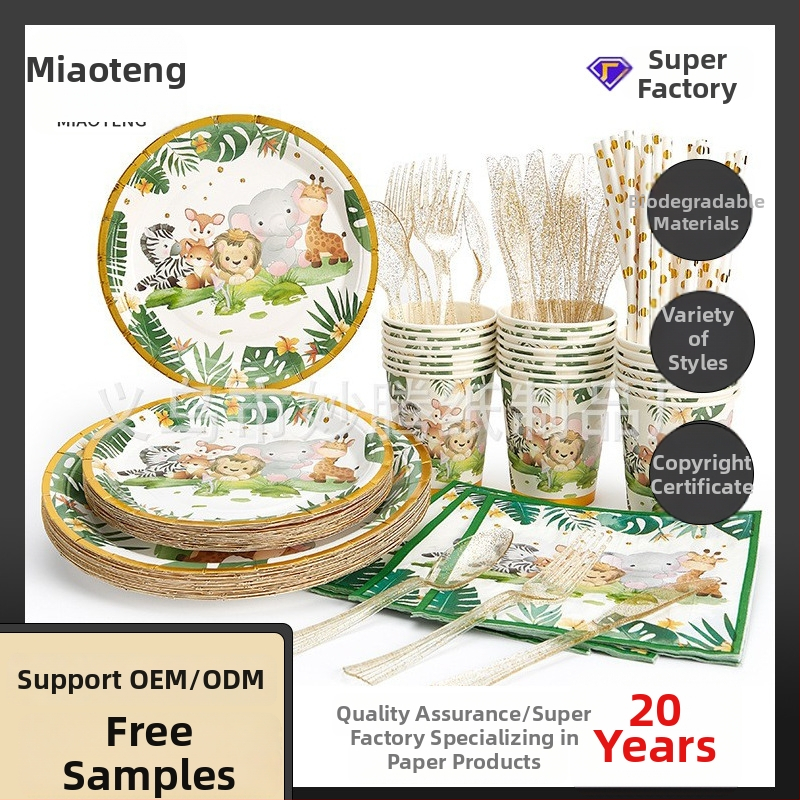 Jednorazové papierové taniere na párty – vzor zvieracích karikatúr, kruhový tvar, kapacita 250 ml, doba trvanlivosti 2 roky