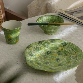 Set kamenog posuđa za jednu osobu — retro stil chinoiserie, nepravilni oblik, nije pogodno za mikrovalnu