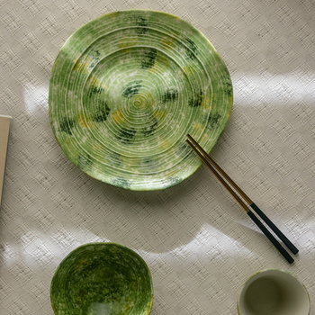 Set kamenog posuđa za jednu osobu — retro stil chinoiserie, nepravilni oblik, nije pogodno za mikrovalnu