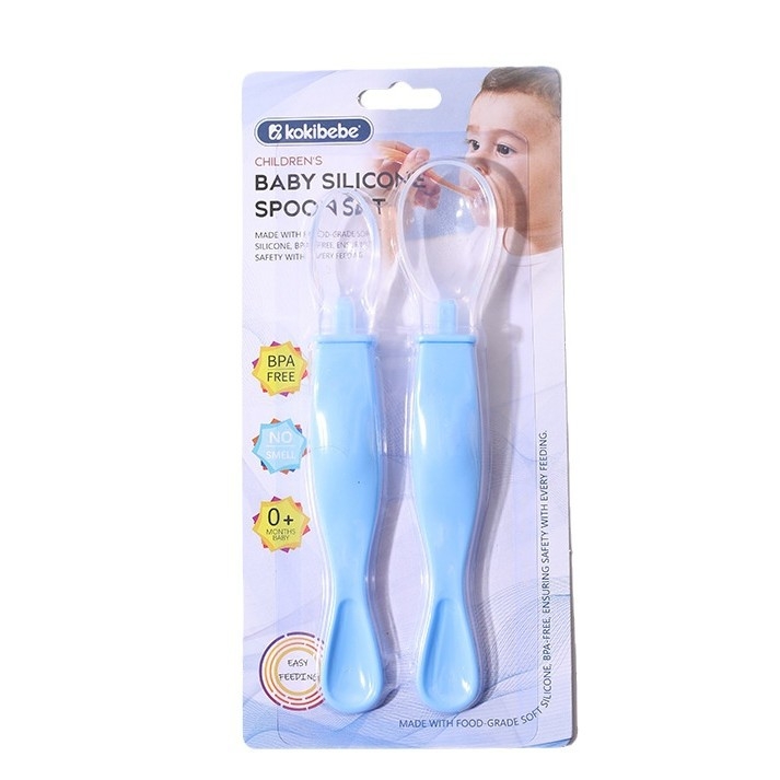 Silikonska žličica za bebe s mekanim vrhom, dvostruka, 2-dijelni set, materijal silikon+PP, za djecu od 3 mjeseca
