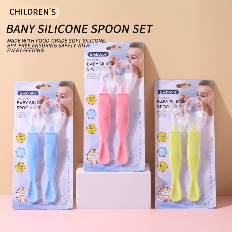 Silikonska žličica za bebe s mekanim vrhom, dvostruka, 2-dijelni set, materijal silikon+PP, za djecu od 3 mjeseca