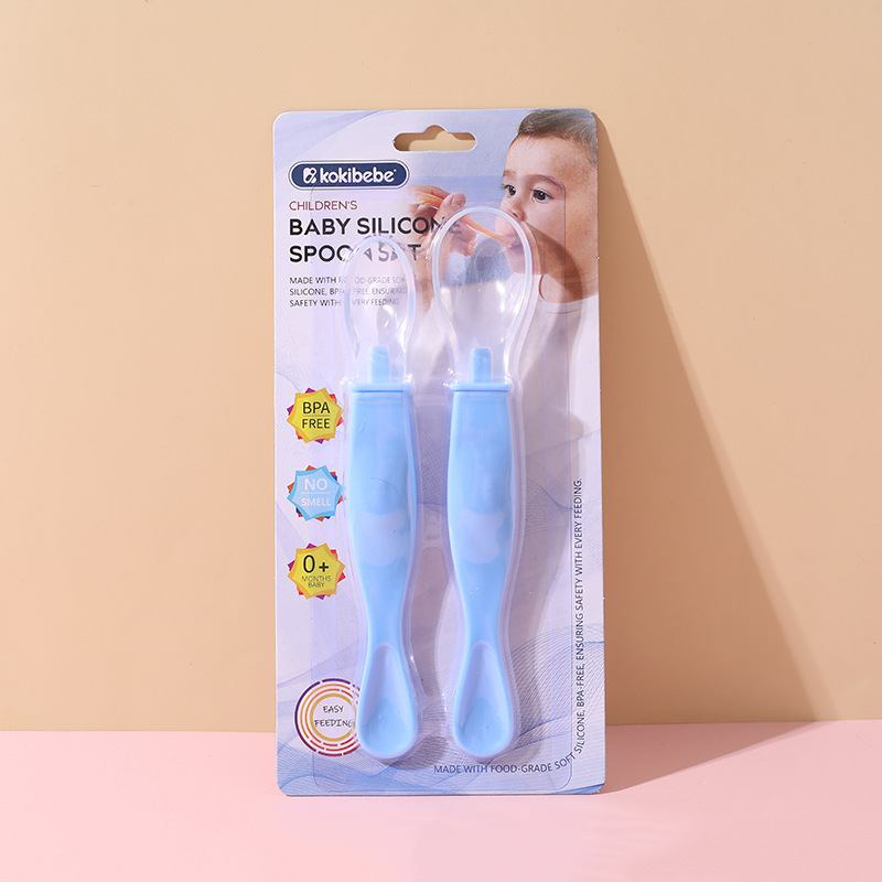 Silikonska žličica za bebe s mekanim vrhom, dvostruka, 2-dijelni set, materijal silikon+PP, za djecu od 3 mjeseca