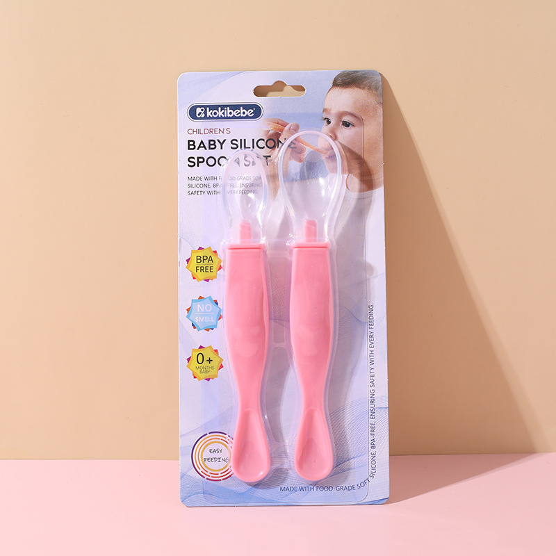 Silikonska žličica za bebe s mekanim vrhom, dvostruka, 2-dijelni set, materijal silikon+PP, za djecu od 3 mjeseca