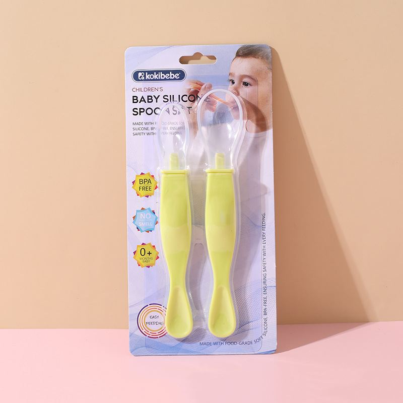 Silikonska žličica za bebe s mekanim vrhom, dvostruka, 2-dijelni set, materijal silikon+PP, za djecu od 3 mjeseca