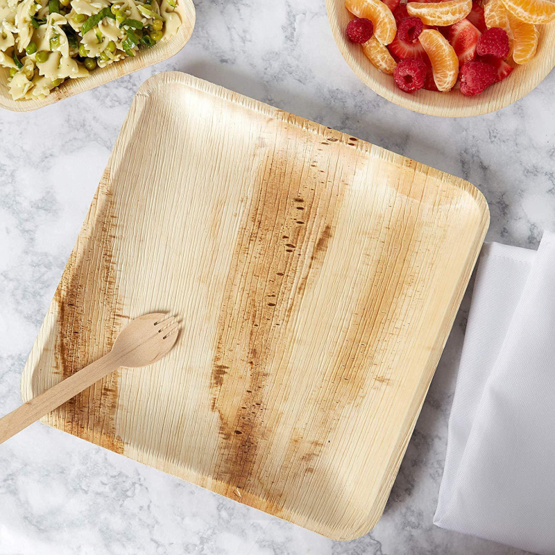 Комплект палмови листни чинии и купи — квадратни и кръгли, дебелина 0.2 мм, опаковка 25 бр., биоразградими