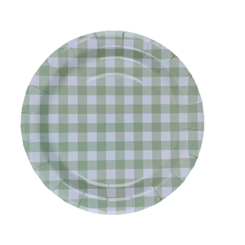 Еднократни чинии и чаши с шарка в квадратчета за празнични поводи и пикник; персонализирани и биоразградими; комплект 60/90