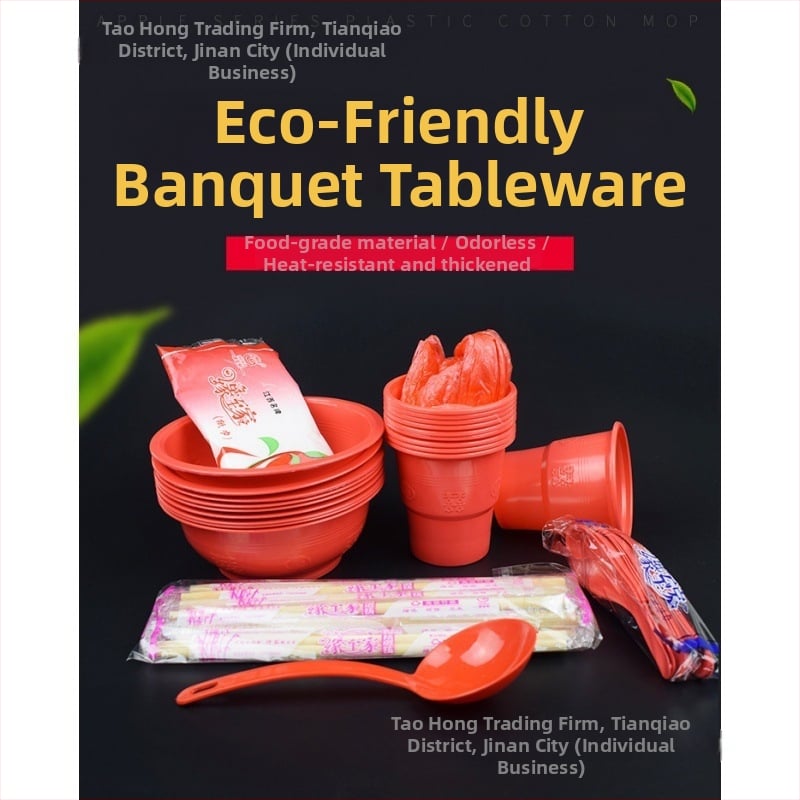 Еднократен комплект съдове за хранене с чинии и прибори (материал: хранителна пластмаса; дебелина: 1; биоразградим: да)