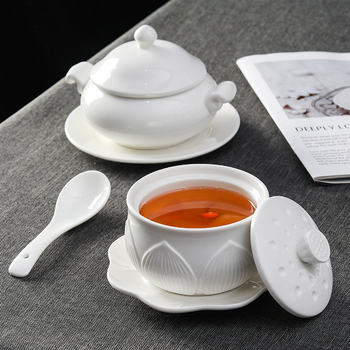 Πορσελάνινο μπολ σούπας για μπεν μαριά με καπάκι, στρογγυλό σχήμα, συμβατό με φούρνο μικροκυμάτων, υπό γλασού φινίρισμα