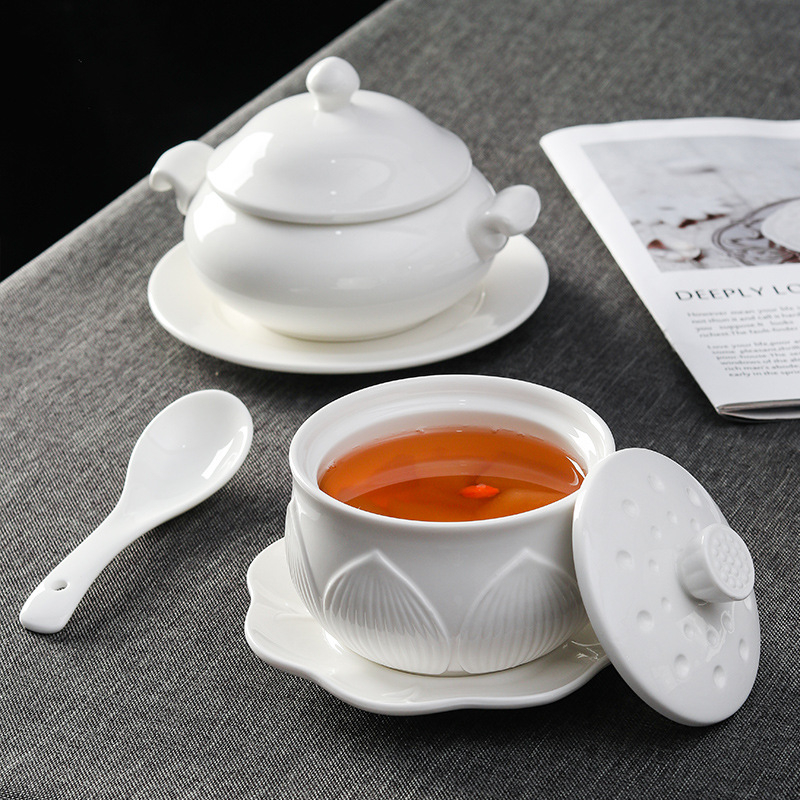 Πορσελάνινο μπολ σούπας για μπεν μαριά με καπάκι, στρογγυλό σχήμα, συμβατό με φούρνο μικροκυμάτων, υπό γλασού φινίρισμα