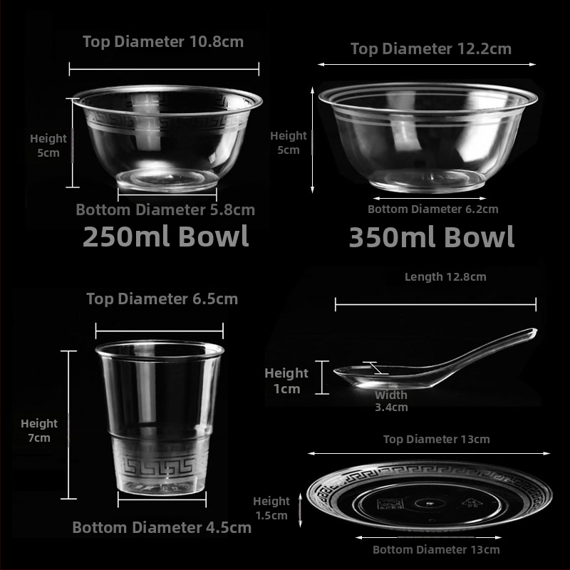 Jednorazová krištáľová misa, plast vhodný pre potraviny, prispôsobiteľná, nerozložiteľná