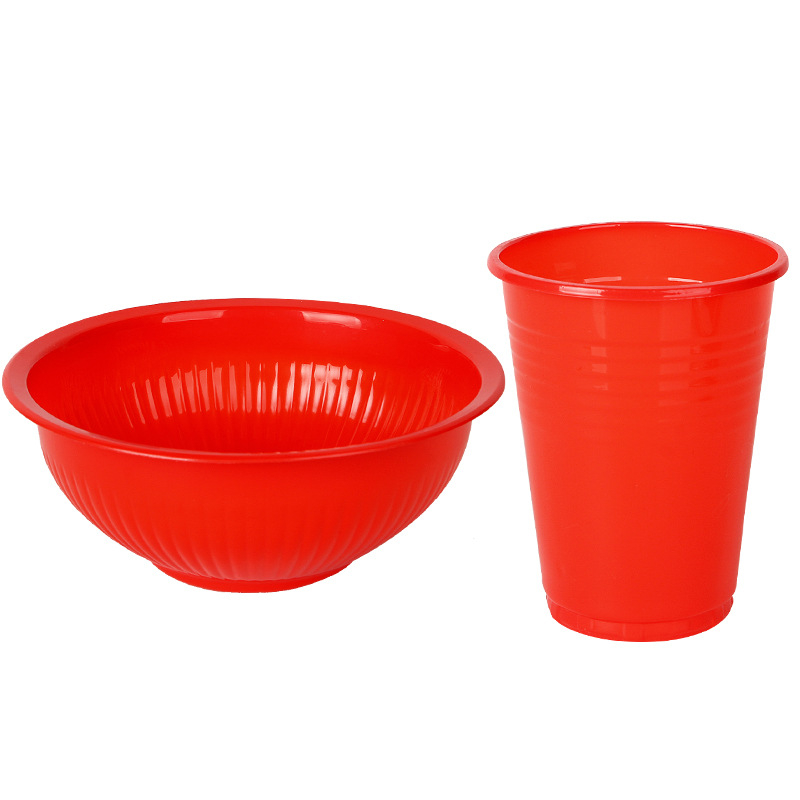 Еднократни купи и клечки за хранене, празнични пластмасови, кръгла форма, 345 ml капацитет, 20 броя в пакет, без микровълнова