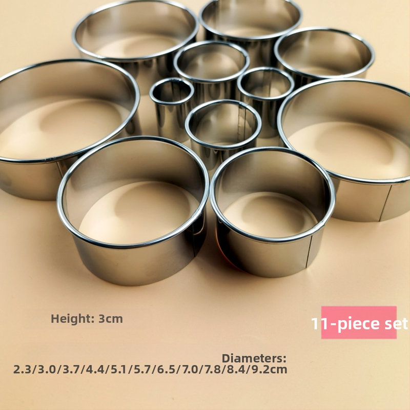 11-dielny set nerezových kruhových foriem na torty, určený na mousse, koláče a sušienky