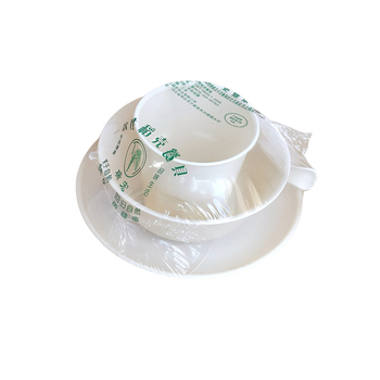 Еднократен комплект съдове от оризови люспи, четири части, биоразградим, кръгла форма, кутия 100 бр., срок на годност 3 години