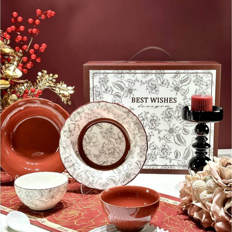 Kerámiából készült tál, tányér és kanál étkezőkészlet ajándékdobozban, modern minimalista stílus, felnőtteknek, testreszabható