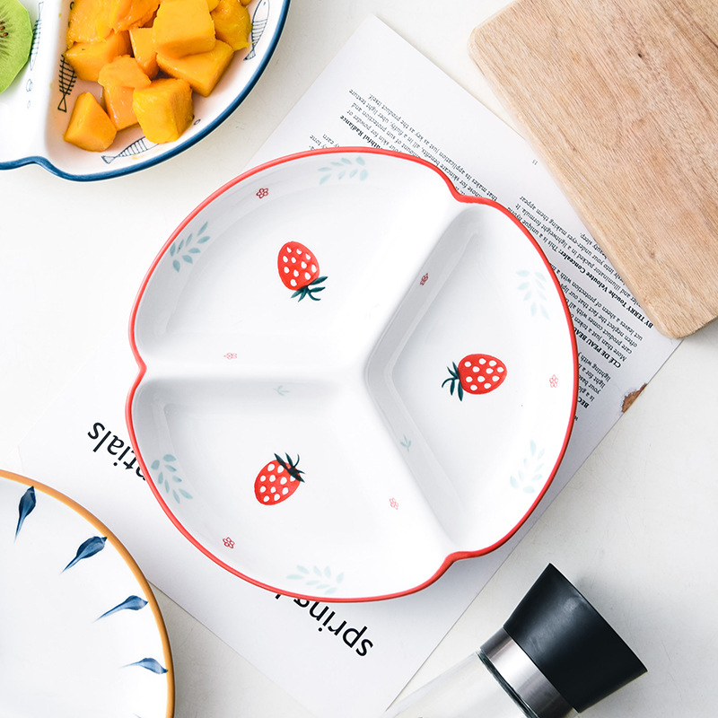 Porcelanski podijeljeni tanjur za porcije – nordijsko-japanski minimalistički stil, pogodna za mikrovalnu, podglazurna završna obrada