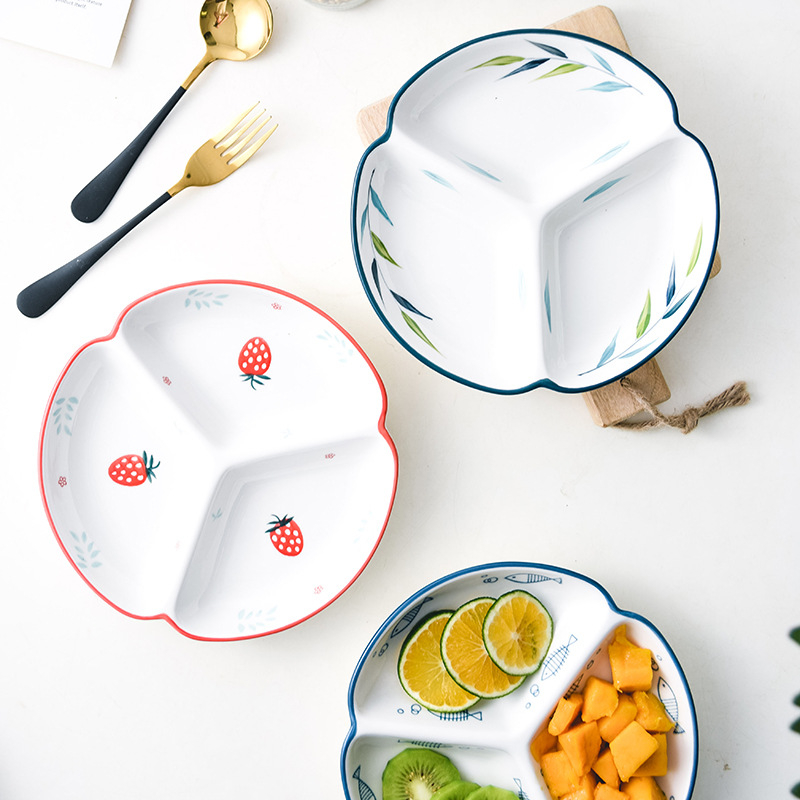 Porcelanski podijeljeni tanjur za porcije – nordijsko-japanski minimalistički stil, pogodna za mikrovalnu, podglazurna završna obrada