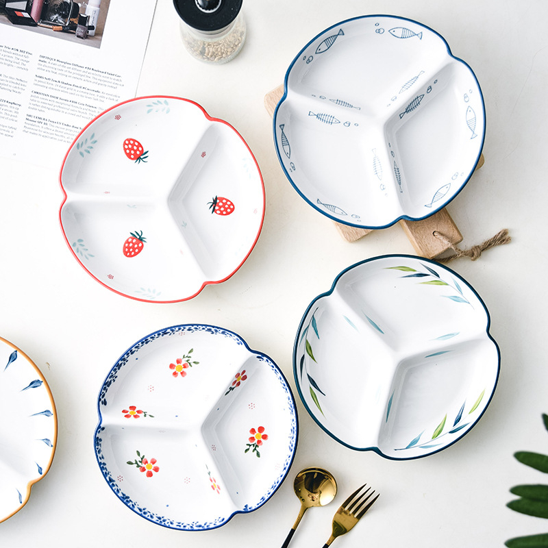 Porcelanski podijeljeni tanjur za porcije – nordijsko-japanski minimalistički stil, pogodna za mikrovalnu, podglazurna završna obrada