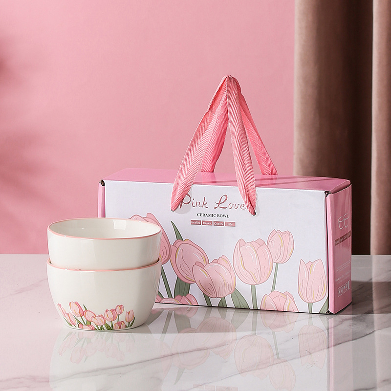 Porcelanski stolni set s tulipanom — okrugli oblik, cvjetni uzorak ispod glazure, mikrovalna sigurnost, mogućnost ispisa logotipa, prilagodba