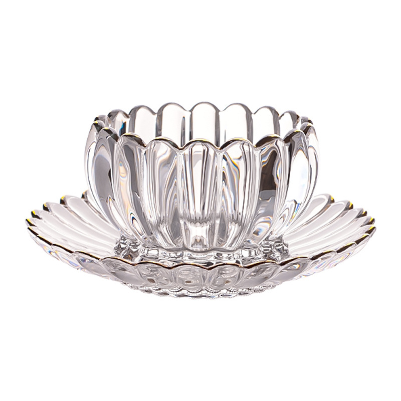 Staklena posuda s lotosom – nordijski minimalisticki stil, visokokvalitetni servis, cvjetni uzorak, ručno crtana površina, moguća prilagodba