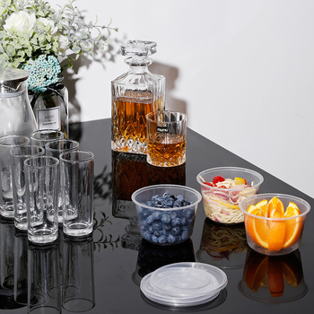 Meiliya еднократна купа за обяд със капак, кръгло-правоъгълна форма, PP, микровълнова безопасна, 50 бр.