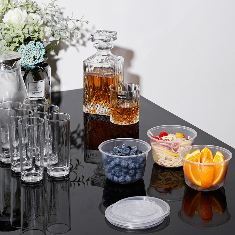 Meiliya еднократна купа за обяд със капак, кръгло-правоъгълна форма, PP, микровълнова безопасна, 50 бр.