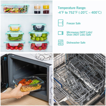 Staklena kutija za ručak s poklopcem, Freshness Box, staklo visokog borosilikata, mikrotalasna kompatibilna, set od 4 komada
