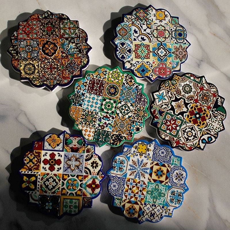 Keramički podmetači za šalice s uzorkom cvijeća, nepravilnim oblikom, boemski stil, proizvod prve klase