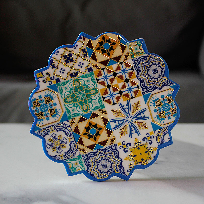 Keramički podmetači za šalice s uzorkom cvijeća, nepravilnim oblikom, boemski stil, proizvod prve klase