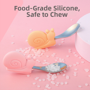 Dječji set pribora za hranjenje: vilica i žlica od 304 nehrđajućeg čelika sa silikonskom trenirajućom žlicom, kratka drška, za djecu od 6 mjeseci