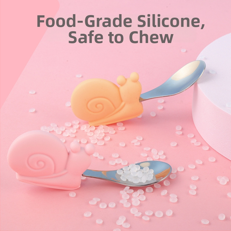 Dječji set pribora za hranjenje: vilica i žlica od 304 nehrđajućeg čelika sa silikonskom trenirajućom žlicom, kratka drška, za djecu od 6 mjeseci