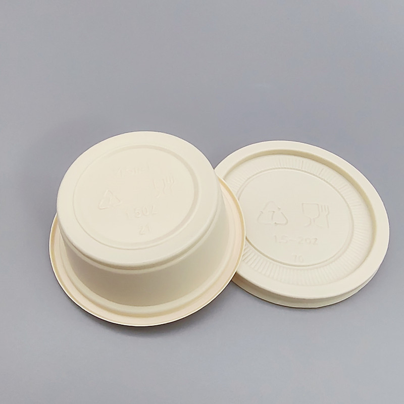 Екологично биоразградими еднократни чаши за сосове със запечатан капак, подходящи за микровълнова печка, от царевично нишесте