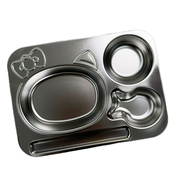 Dječji tanjur od nehrđajućeg čelika, crtani stil, jednostavan dizajn, za uzrast od 24 mjeseca i više.