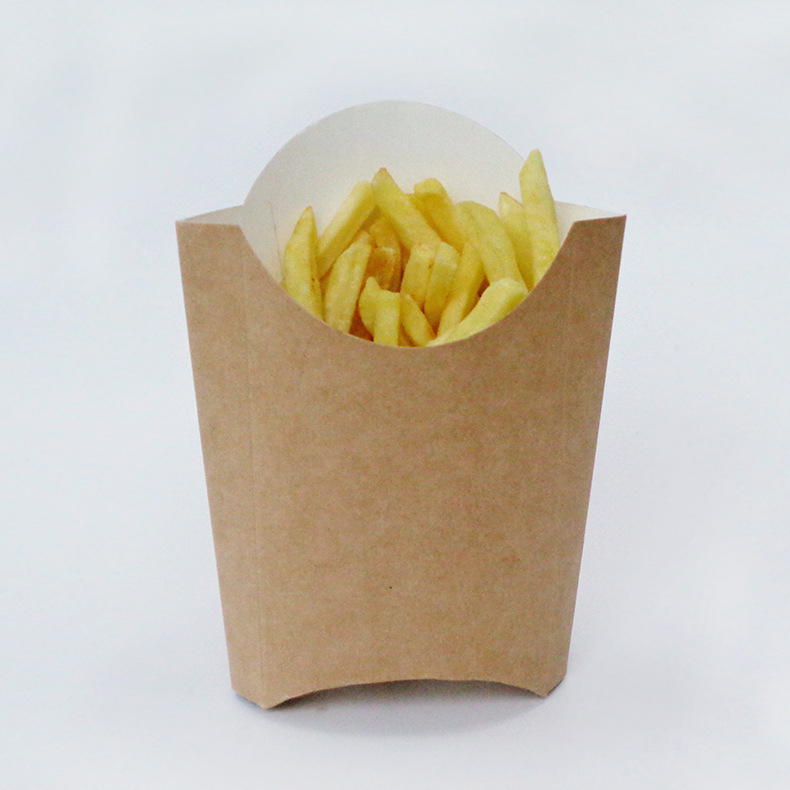 Egyszer használatos olajálló kraft papírdoboz sült krumplira, logóval nyomtatva, testreszabható mintázat, 1000 db/doboz