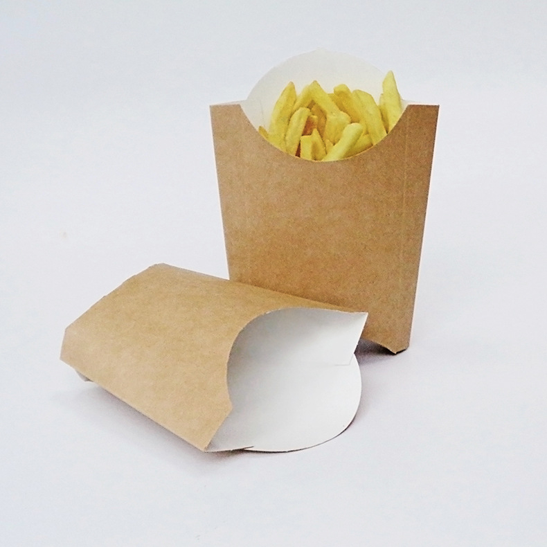 Egyszer használatos olajálló kraft papírdoboz sült krumplira, logóval nyomtatva, testreszabható mintázat, 1000 db/doboz