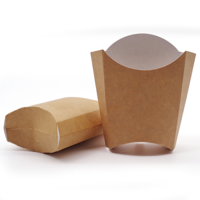 Egyszer használatos olajálló kraft papírdoboz sült krumplira, logóval nyomtatva, testreszabható mintázat, 1000 db/doboz