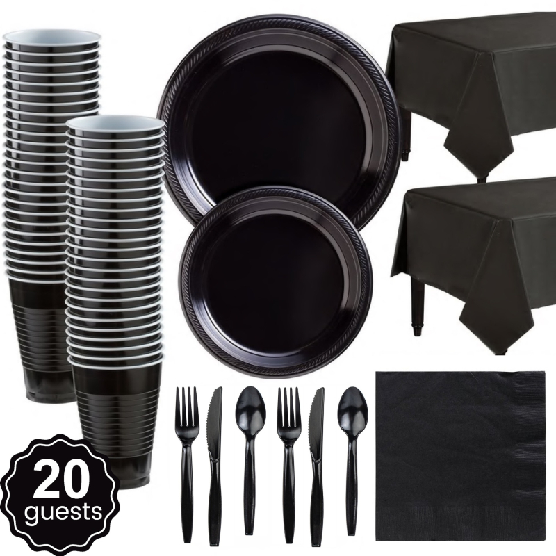 Set de farfurii de plastic pentru petreceri, model monocrom, farfurii rotunde, poate servi 20 de persoane, pachet de 20 bucăți, personalizare disponibilă