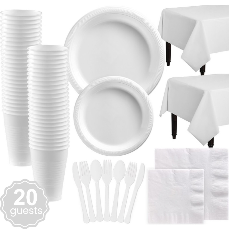 Σετ μιας χρήσης πλαστικά πιάτα για πάρτι με μονόχρωμο σχέδιο, στρογγυλά πιάτα, εξυπηρετούν 20 καλεσμένους, συσκευασία 20 τεμάχια, δυνατότητα προσαρμογής