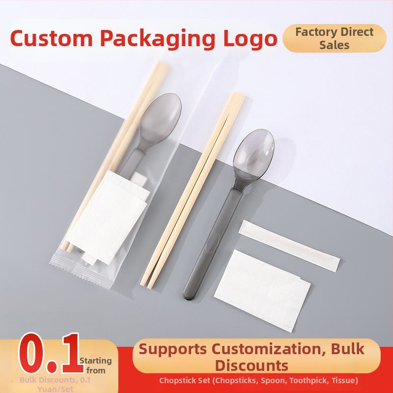 Jednorazové paličky na jedlo — štvorčlenný set, nan bambus, biologicky odbúrateľné, vhodné do mikrovlnky, logo na zákazku