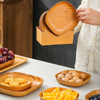 Пластмасова чиния за закуски с дървесен фурнир, компактна чиния за ядки и бонбони; материал: пластмаса; не е подходяща за микровълнова печка; подарък