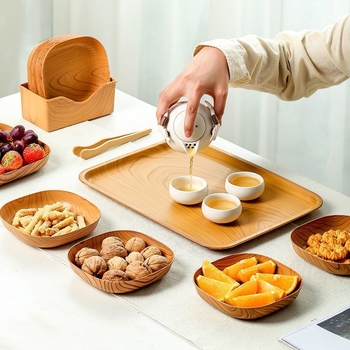 Пластмасова чиния за закуски с дървесен фурнир, компактна чиния за ядки и бонбони; материал: пластмаса; не е подходяща за микровълнова печка; подарък