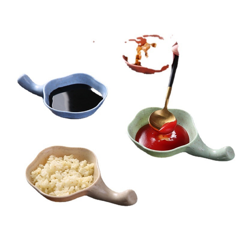 Листовидна чиния от пшенична слама, еднотонен модел, модерен минималистичен стил, с малка чинийка за сос